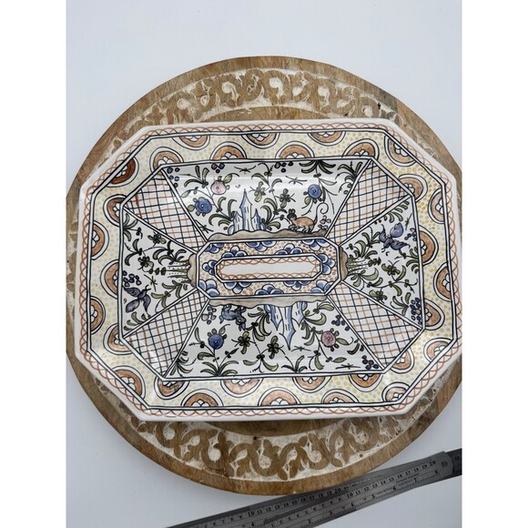 VTG 228 Portugal Hand Painted Hanging Tray Platter Signed ER Country Whimsical - Picture 1 of 11